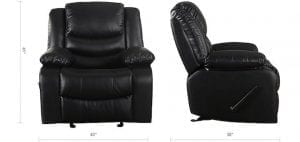 Two glider chairs with black color. The first glider is facing front. The other glider is on side view. Each glider is the top glider in the market. perfect glider