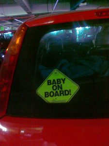 Car with Chico seat inside to protect baby. 