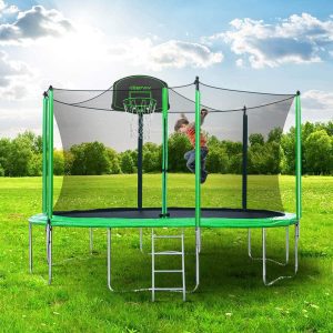 Merax Propel Trampoline with Safety Enclosure Net, Basketball Hoop and Ladder