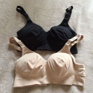 black nursing bra and flesh breastfeeding bandeau