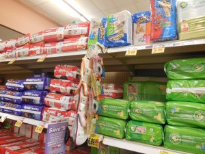 There are different brands of diapers to choose from.