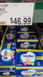 A photo of multiple boxes of Similac baby formula. The photo also includes the store's price tag.