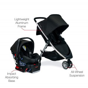 B Agile stroller - This Britax Agile stroller has SafeCenter Latch to provide a tight base for our car seat. Part of its agile feature