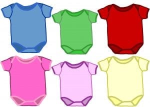 A collection of onesies for babies.