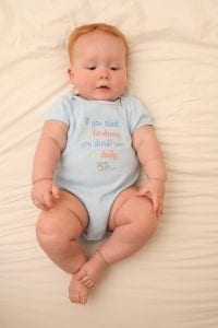 A baby in a onesie.