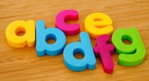 The image presents a set of educational alphabet playthings, with letters from 'a' to 'g'. These items serve as fun and engaging learning tools for children, transforming the process of understanding the English alphabet into an enjoyable activity.