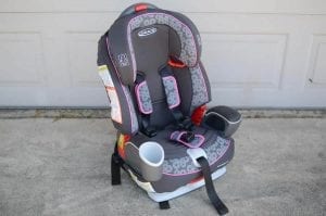 A car seat on display.