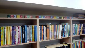 A collection of third grade books for boys and girls, neatly displayed in the library.