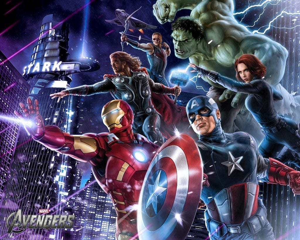 The Avengers - stars Thor, Captain America, Iron Man, Black Widow, Nick Fury, and the Hulk