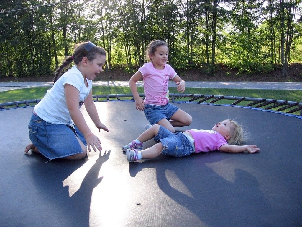 Both adults and children may jump on the trampoline!
