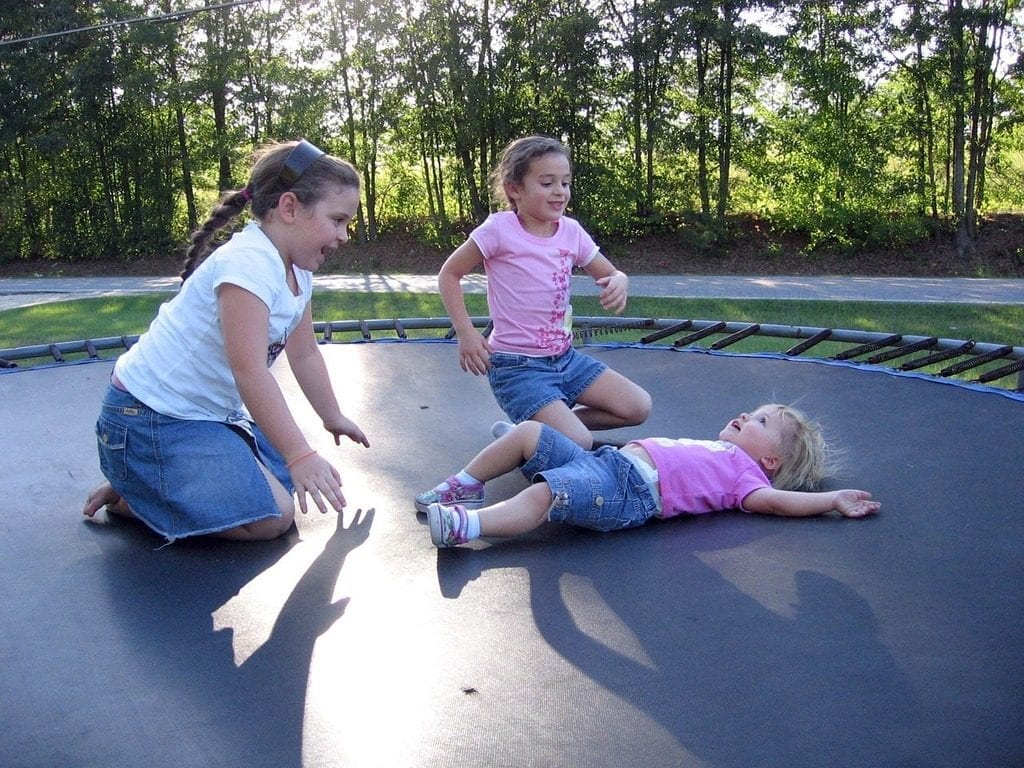 Both adults and children may jump on the trampoline! 