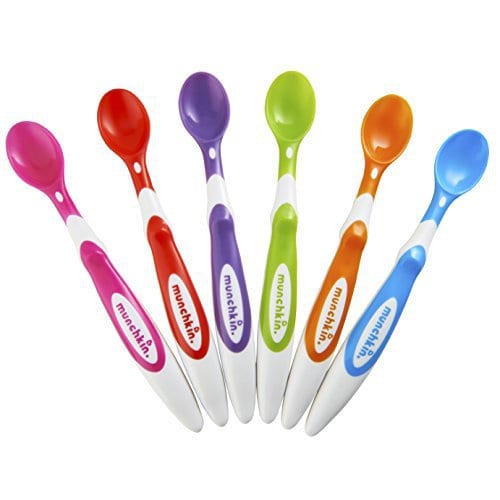There are six colorful spoons