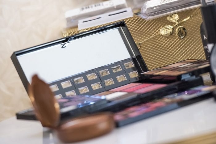 makeup palette set up complete with mirror perfect on event days
