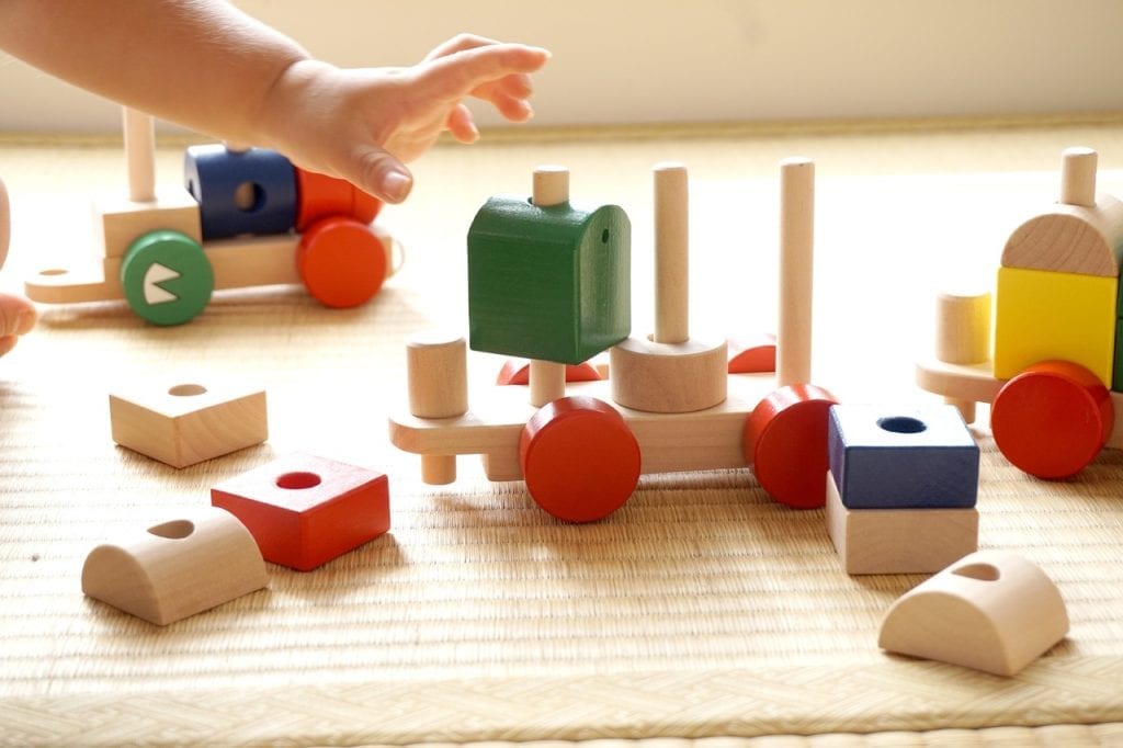 Brilliantly hued wooden blocks for a child's imaginative play.