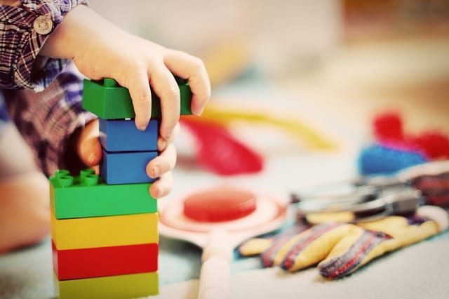 Blue blocks, green blocks, yellow blocks, red blocks and more encourage creative thinking among children.