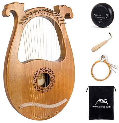 AKLOT 16 Metal Strings Maple Saddle Mahogany Body Lyra Harp.