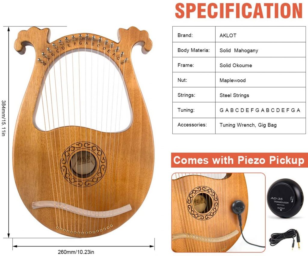 This aklot instrument is made of solid mahogany material with steel strings. This harp looks timeless and definitely durable.