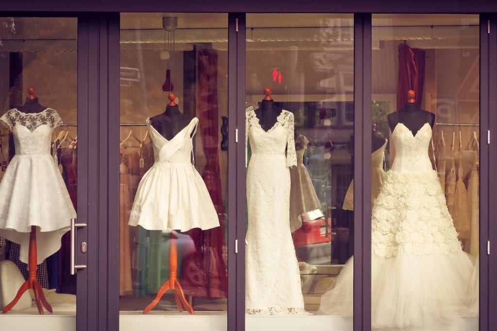 A boutique with elegant and beautiful wedding gowns.