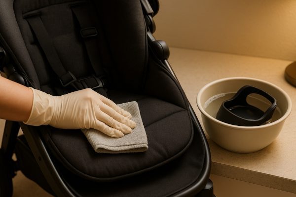 Car Seat Stroller Combo maintenance with fabric cover wipe-down and detachable cup holder cleaned using mild detergent.