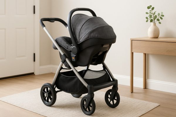 Car Seat Stroller Combo connects an infant car seat to a stroller frame with adapter, showing secure click-in alignment.