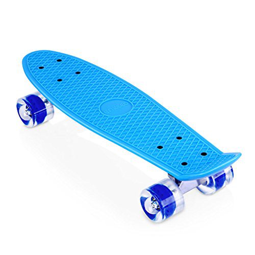 ENKEEO 22-inch Cruiser Skateboard For Kids in blue. This skateboard is durable, making it one of the top boards.