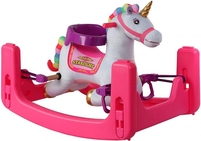 This rocking spring horse sings "I'm a magical Unicorn". This rocking spring horse is a good rocking spring horse toy.