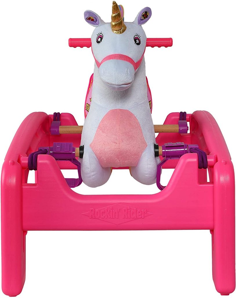 Spring rocking horse. This spring rocking rainbow horse can bounce.