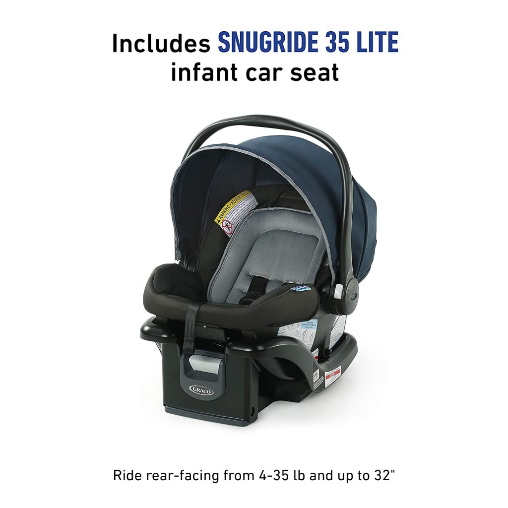 black pram, includes snugride 35 lite infant carrier