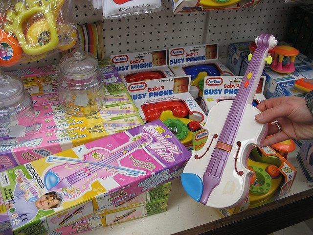 Getting a musical instrument like this toy violin will help you and your child discover her skills in music.