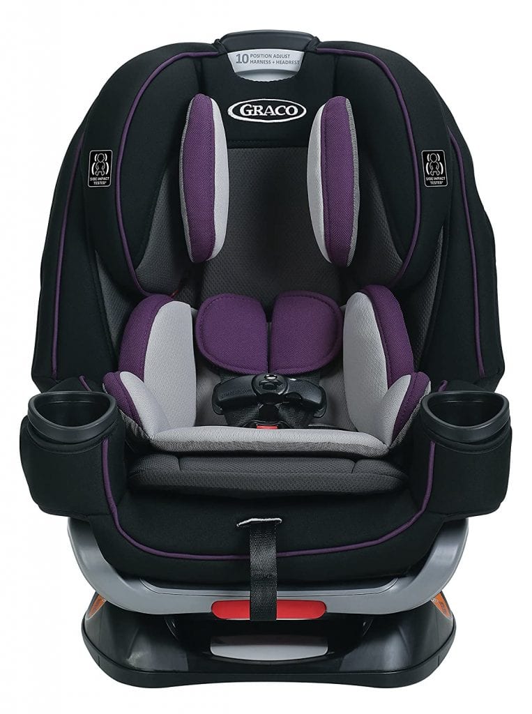 The Extend2Fit 4 in 1 Car Seat allows 6-position recline, and it comes with a Simply Safe Adjust harness. Extend2Fit also includes harness storage.