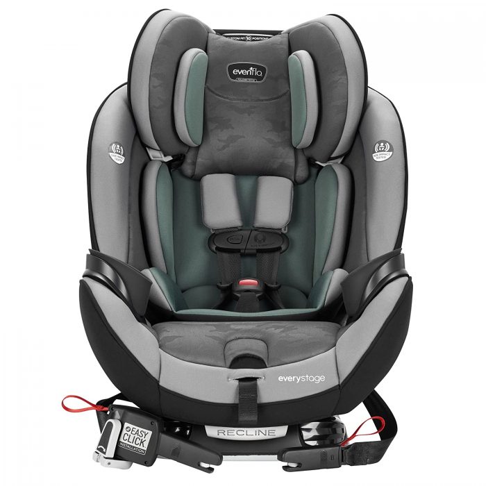 Evenflo EveryStage DLX All-in-One Car Seats. These seats can be used as a car chair or as a booster in very easy steps. It has a unique reclining feature that provides enhanced head support. It also has a crotch strap and the crotch buckle is easily adjustable.