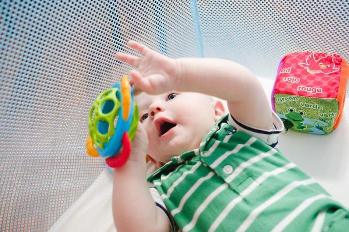 Baby enjoying in his Nuna crib.