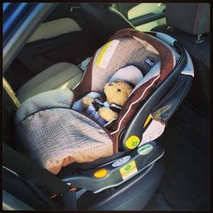 teddy bear sitting in a car seat - Chicco