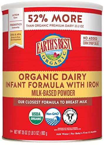 Earth's Best Organic dairy infant milk with iron, milk based powder, our closest formula to breast milk