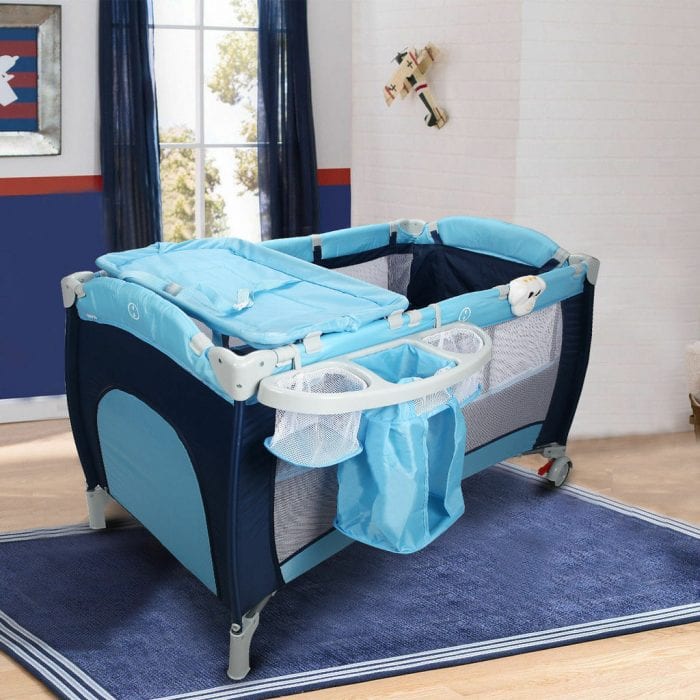 Portable pack n play crib with cute and cool blue combination.