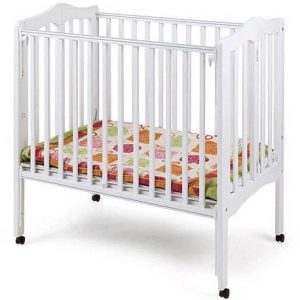 The baby white crib appears sturdy and tall. Amazing mattress.