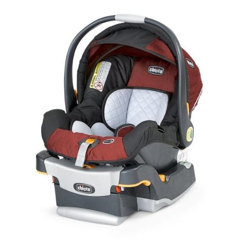 Burgundy-colored infant car seat