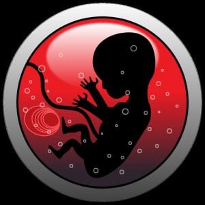 Illustration of a baby in a womb surrounded by bubbles, potentially representing gas.
