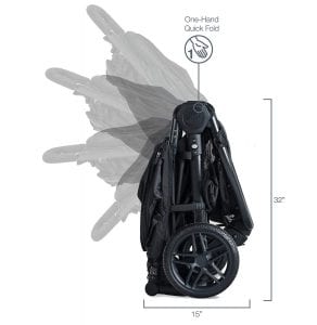 B-Ready stroller folded compactly, illustrating its one-hand quick fold feature and portability.