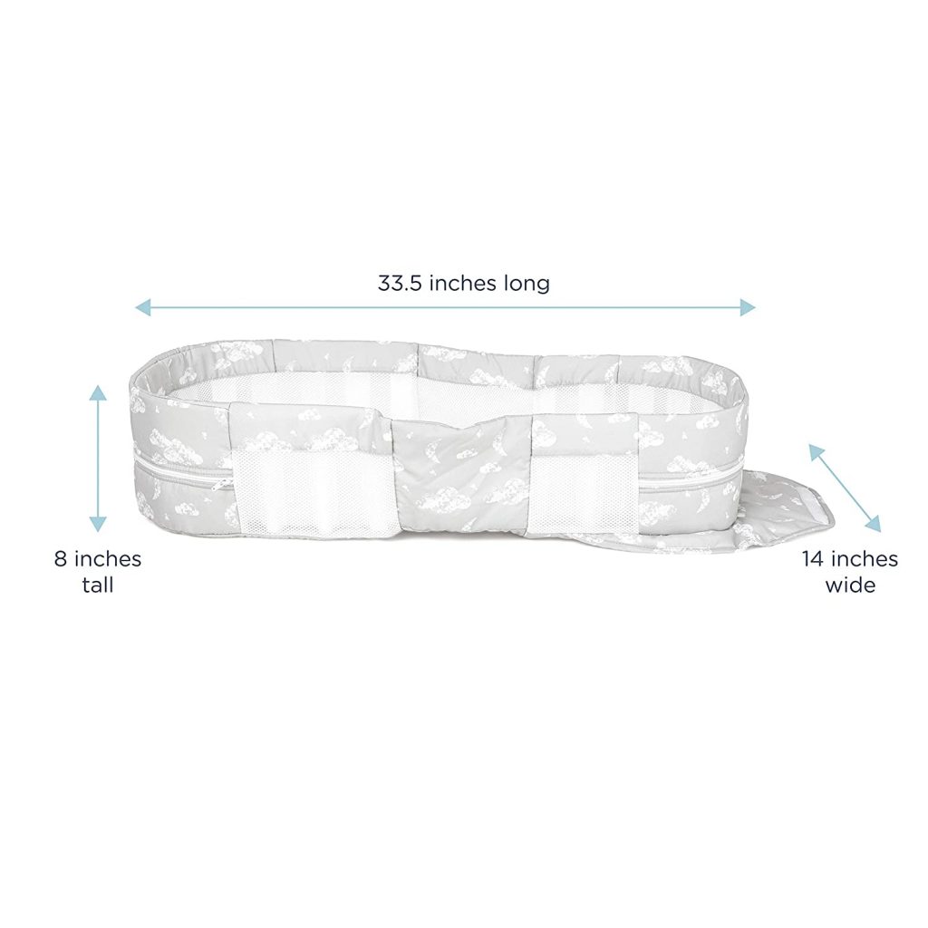 It has rigid and vented walls that separates the baby nest from the parent bed to always keep the baby safe at all times.
