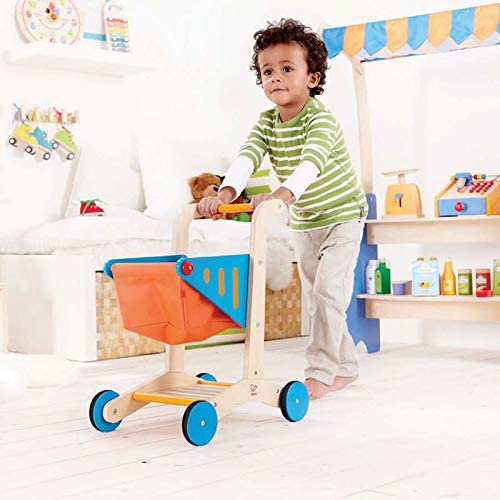 push cart for a baby - The wooden shopping cart has a simple design with eye catching color. It is the perfect exercise toy for children 36 months and up.