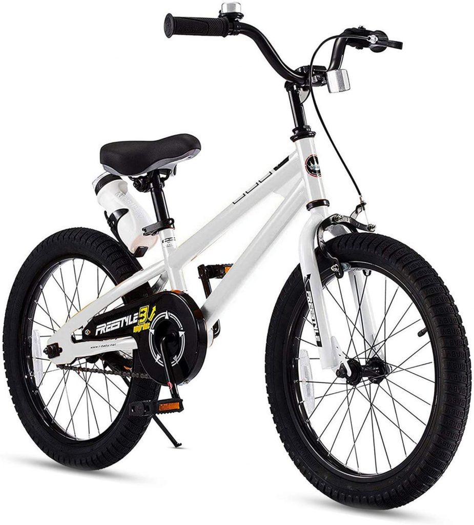 BMX Race Bike: RoyalBaby Kids Race Bike race bikes are easy to assemble and come with safe grips and reliable hand break and rear coaster break for double protection. The race bikes from Royal baby are available in 12, 14,16 inch sizes and it also comes with training wheels and kickstand. These BMX bikes are easy to assemble and come with safe grips and reliable hand break and rear coaster break for double protection. These kids bikes have Wide 2.4" pneumatic tires for added stability on the road. The RoyalBaby Kids bikes also feature an ergonomic seat and includes water bottler.