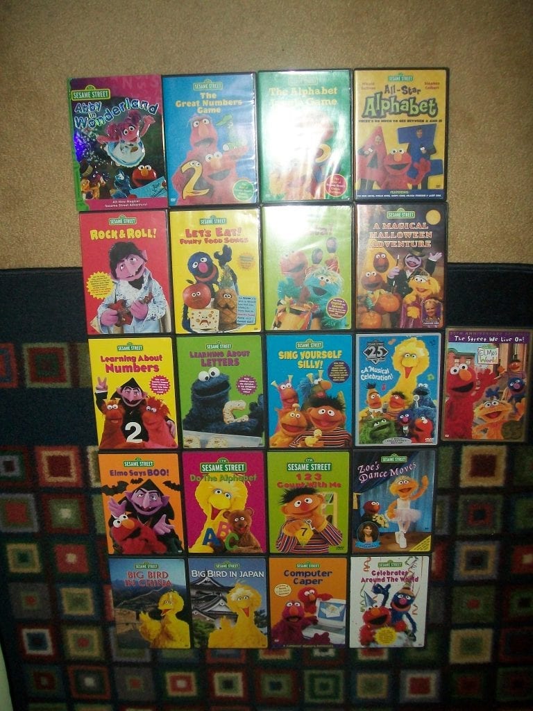Sesame street learning DVDs for children. Each DVDs has different colors and characters based on the sesame street TV. These are good for young children.
