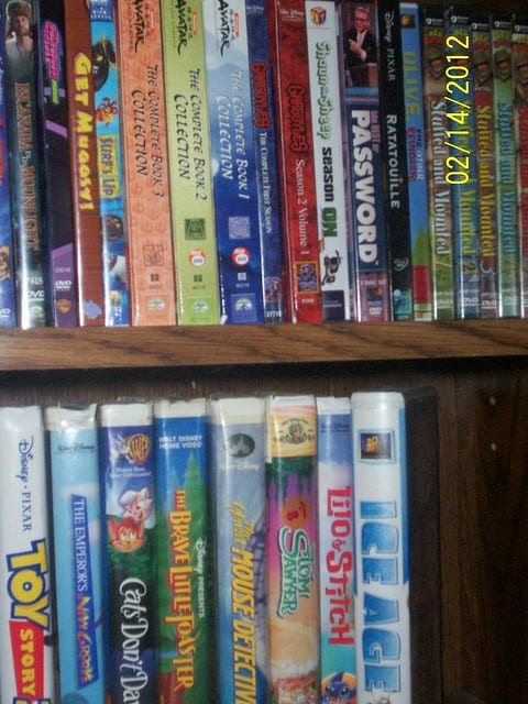 Stack of learning DVDs for children. 