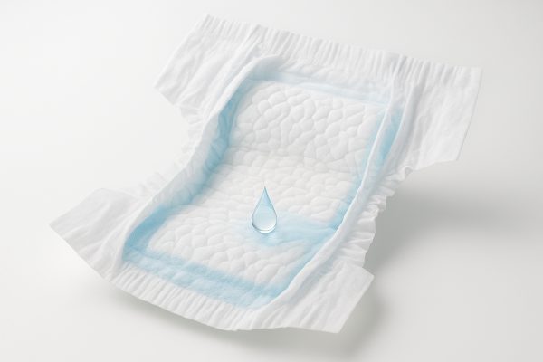 Unfolded toddler nighttime diaper pants, showing layered absorbent core and moisture-wicking lining, with a droplet absorbed instantly.