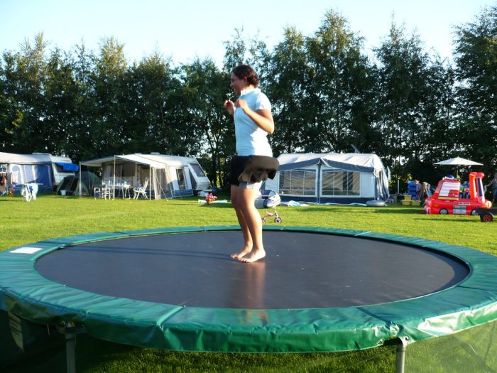 Preparing to do trampoline tricks to impress