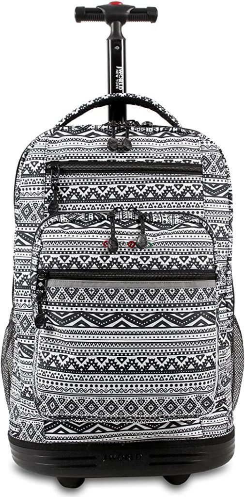 backpack black and white with geometric design