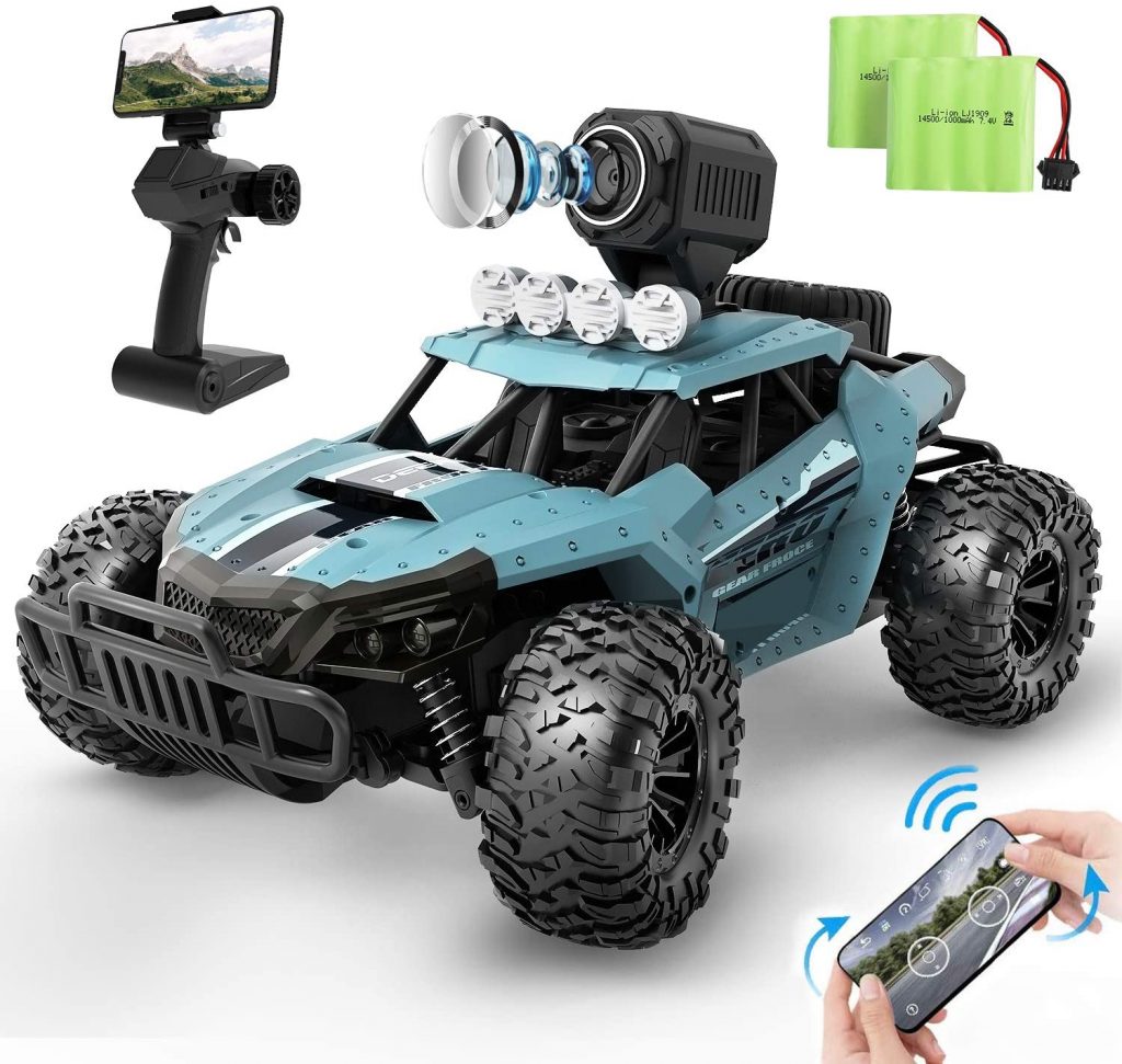 The RC car is equipped with a 720 WiFi Camera which allows you to see real-time images as far as 100 ft.