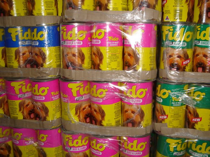 Different dog food brands available.