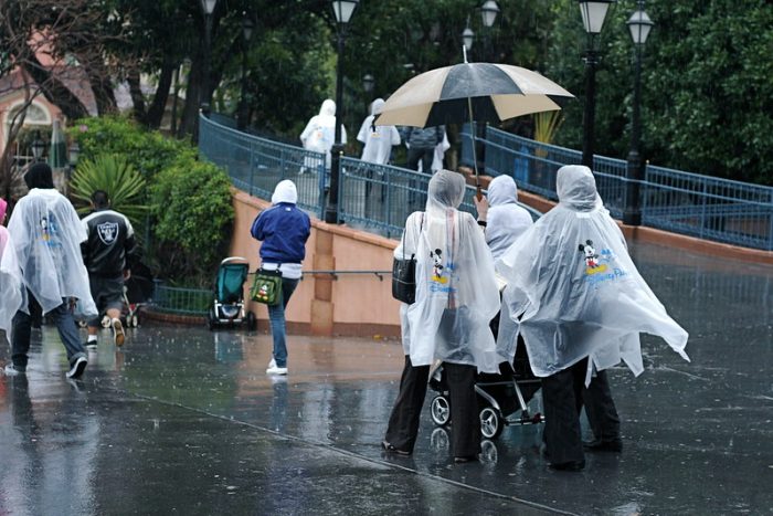 Students wearing rain poncho